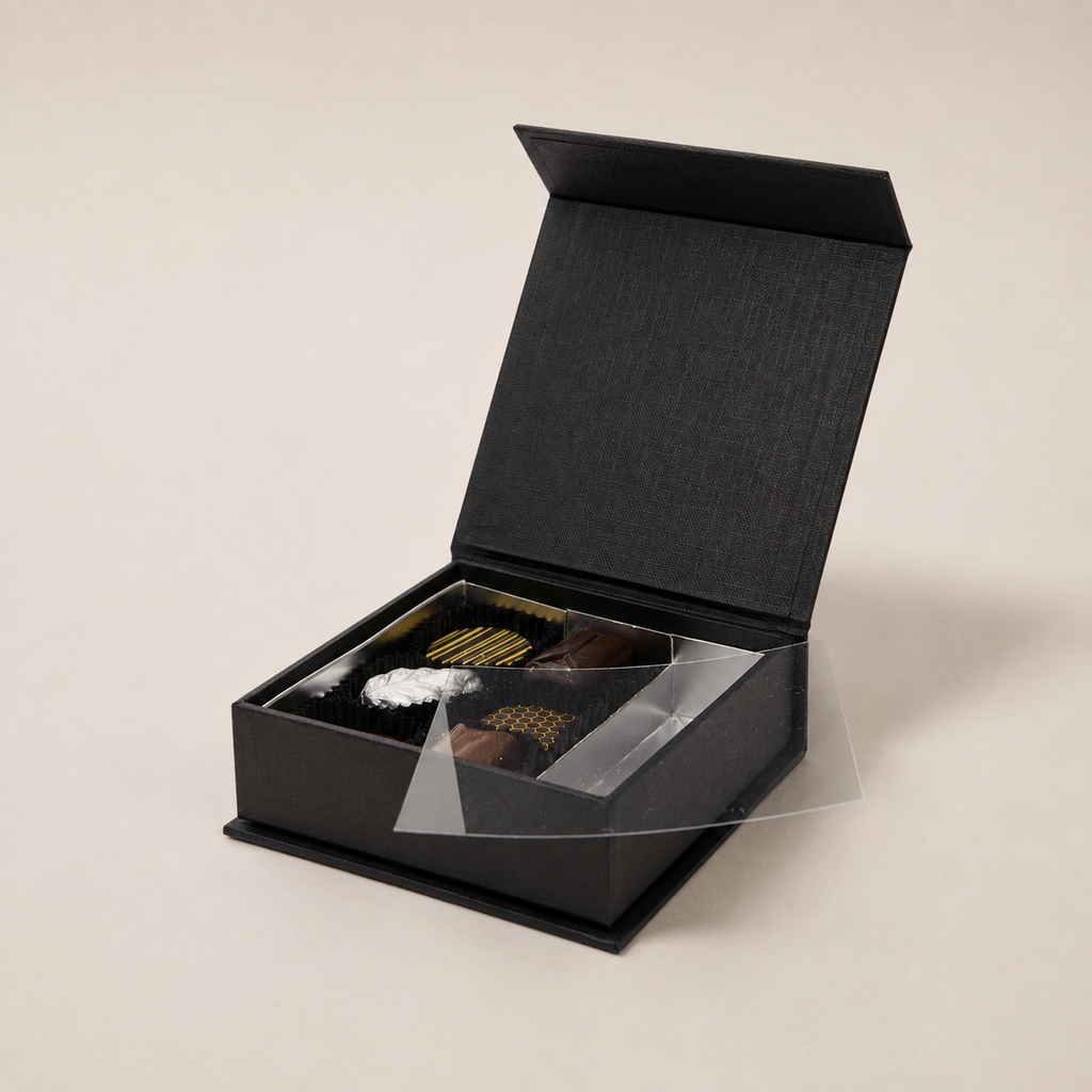 Black is black magnetische sluiting vierkante doos 9 chocolade
