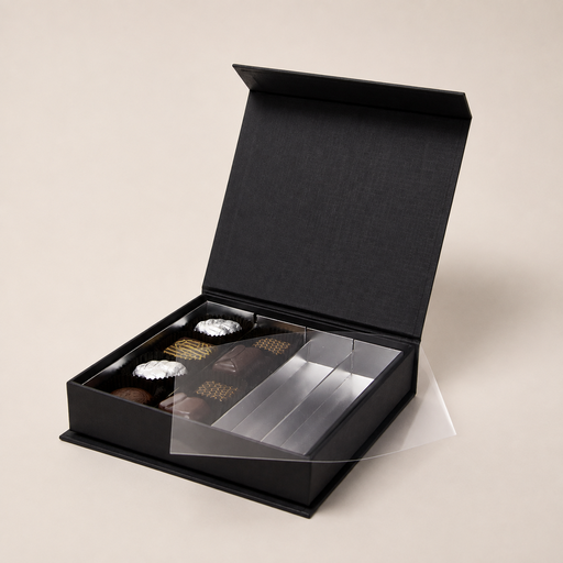 [BXR151690] Black is black magnetic closure square box 16 chocolates